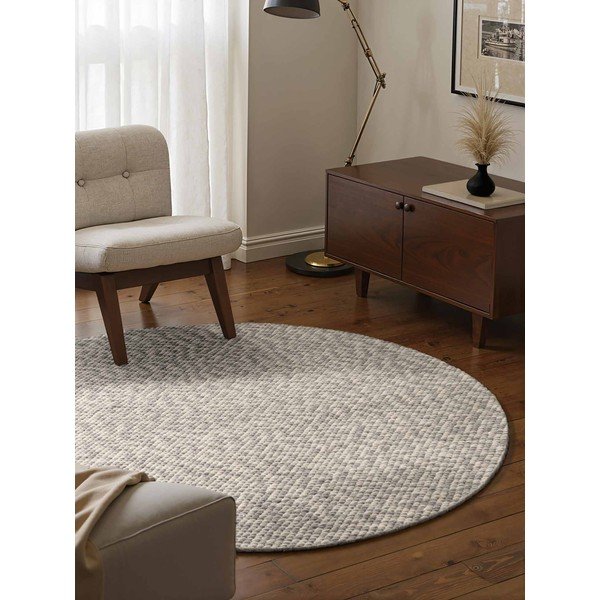 Világosszürke-krémszínű kézi szövésű gyapjú kerek szőnyeg ø 160 cm Lyon Beans – Elle Decoration-image-1