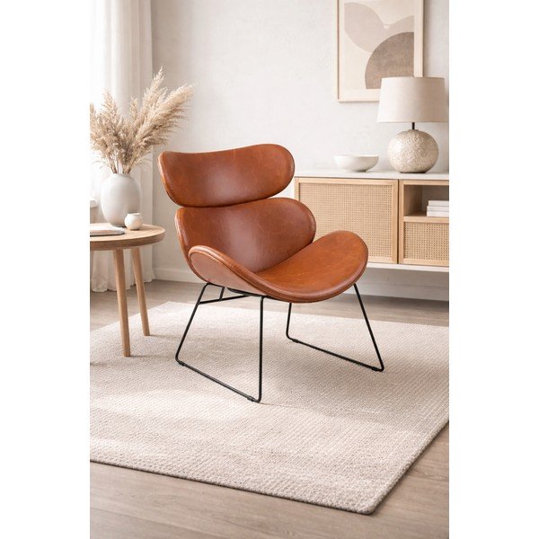 Cazar barna műbőr fotel fekete lábakkal - Actona-image-1