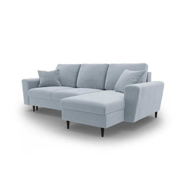 Világoskék bársony kinyitható tárolóhelyes sarokkanapé Kyoto – Cosmopolitan Design-image-4