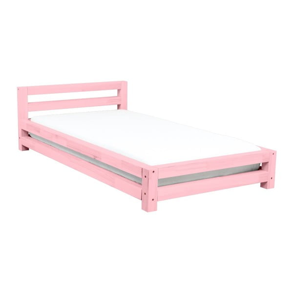 Single rózsaszín fenyő egyszemélyes ágy, 120 x 200 cm - Benlemi