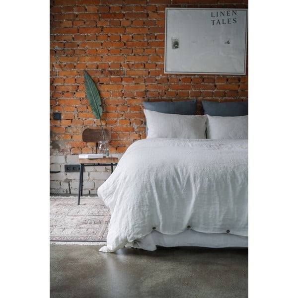 Fehér gumis len lepedő 140x200 cm White – Linen Tales-image-4