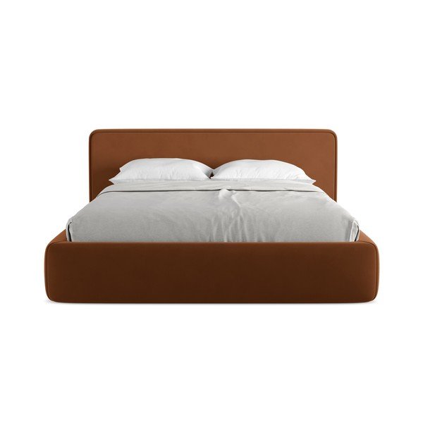 Terrakotta színű kárpitozott ágyneműtartós franciaágy  ágyráccsal 160x200 cm Kiana – Makamii-image-4