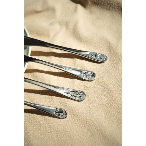 Ezüstszínű rozsdamentes acél gyerek evőeszköz készlet 4 db-os Forest Animals – Zilverstad-image-2