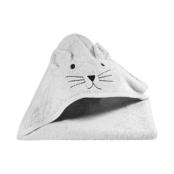 Cat szürke pamut kapucnis gyerek törölköző - Kindsgut-image-1