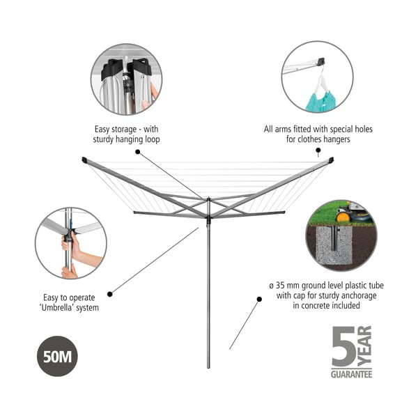 Ezüstszínű kerti ruhaszárító 50 m Essential – Brabantia-image-4