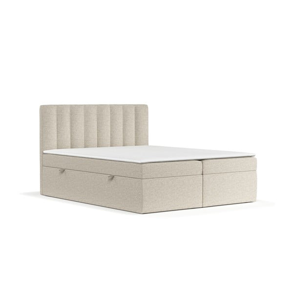 Bézs ágyneműtartós boxspring ágy 160x200 cm Novento – Maison de Rêve