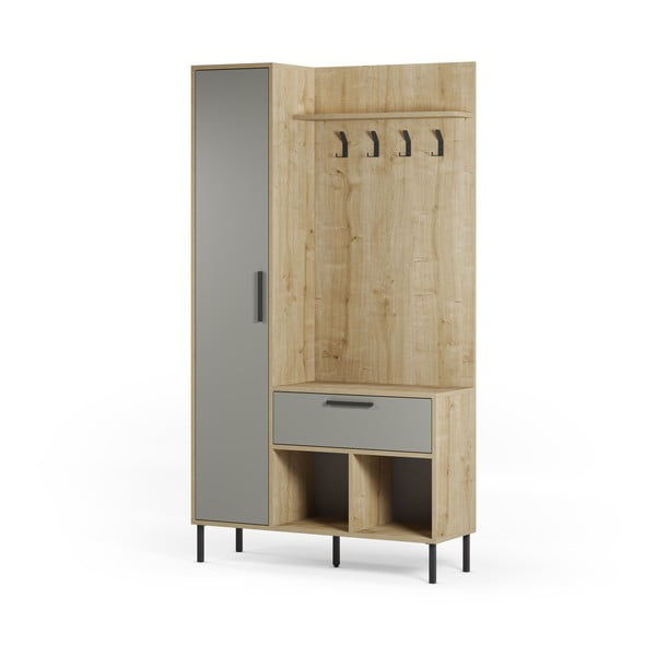 Zöld-natúr színű előszoba bútor tölgyfa dekorral 108x195x35 cm Heidy – Marckeric-image-3