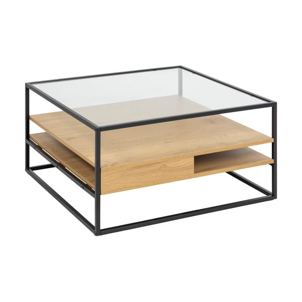 Natúr színű dohányzóasztal üveg asztallappal 80x80 cm Randolf – Actona-image-2