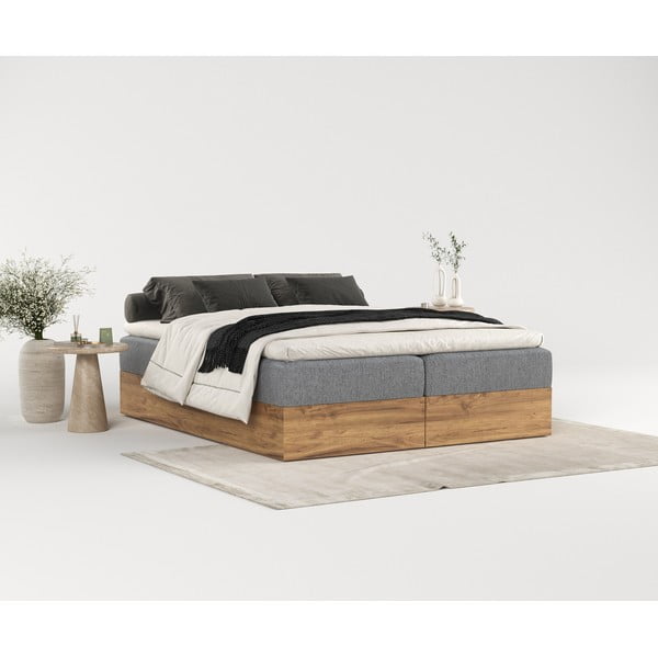 Szürke-natúr színű ágyneműtartós boxspring ágy 200x200 cm Faro – Maison de Rêve-image-1