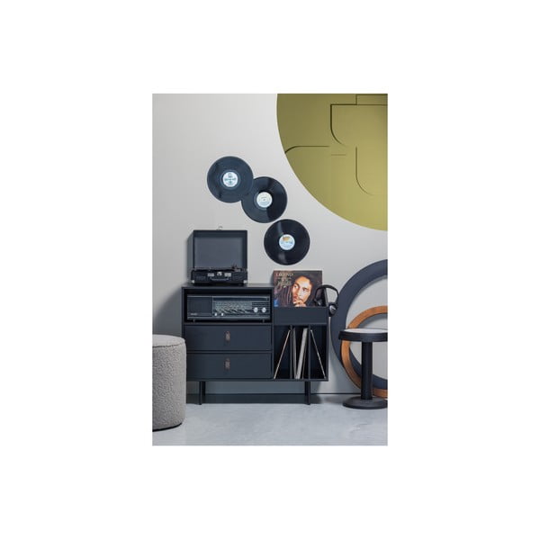 Fekete borovi fenyő lemezjátszó tartó szekrény 90x73 cm Jackson - WOOOD-image-4