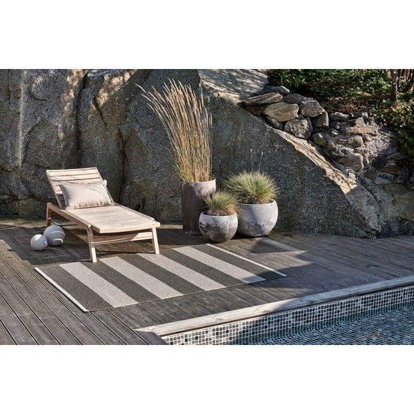 Antracitszürke-krémszínű kültéri-beltéri futószőnyeg 70x225 cm Bob Charcoal Linen – Pappelina-image-3