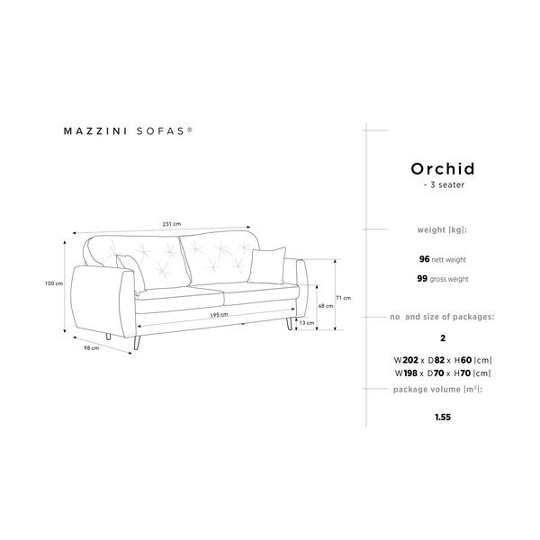 Orchid sötétszürke kihúzható háromszemélyes kanapé, ágyneműtartóval - Mazzini Sofas-image-2