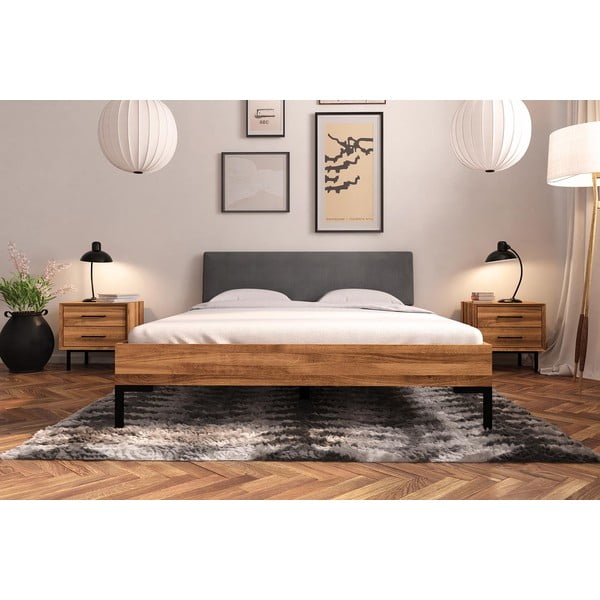 Tölgyfa franciaágy kárpitozott ágytamlával 140x200 cm Abies 1 - The Beds-image-1