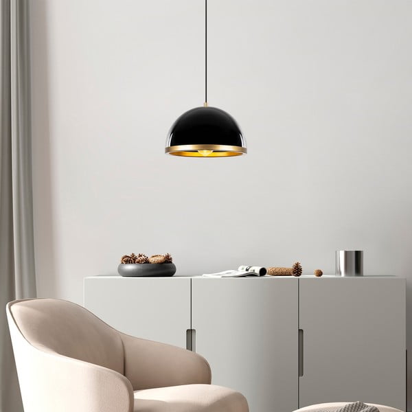 Fekete-aranyszínű függőlámpa fém búrával ø 30 cm Ferenci – Opviq lights-image-1