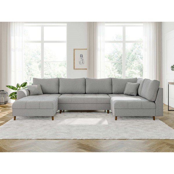 Világosszürke kordbársony sarokkanapé (bal oldali-U alakú) Ariella – Ropez-image-1