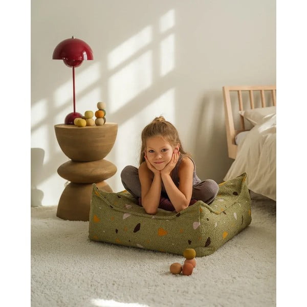 Zöld buklé-zsenília gyerek babzsákfotel Terrazzo Square – Wigiwama-image-4