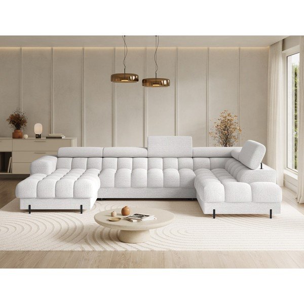 Krémszínű buklé kinyitható sarokkanapé (jobb oldali-U alakú) Feraria – ELTAP-image-1