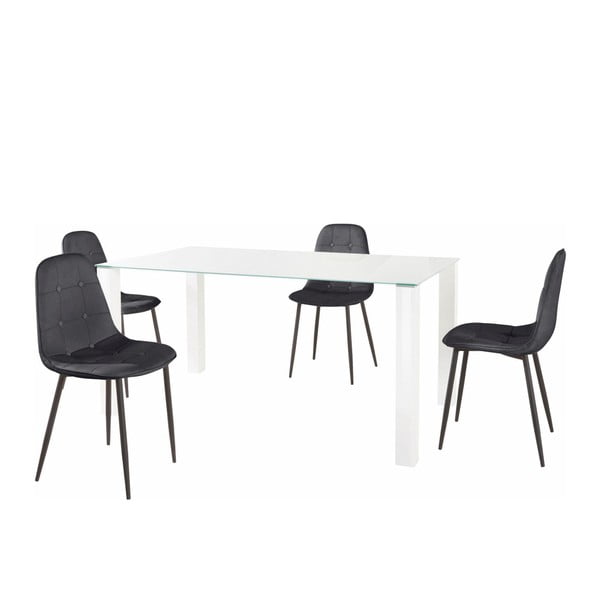 Dante étkezőasztal és 4 részes fekete szék szett, asztallap hossza 160 cm - Støraa