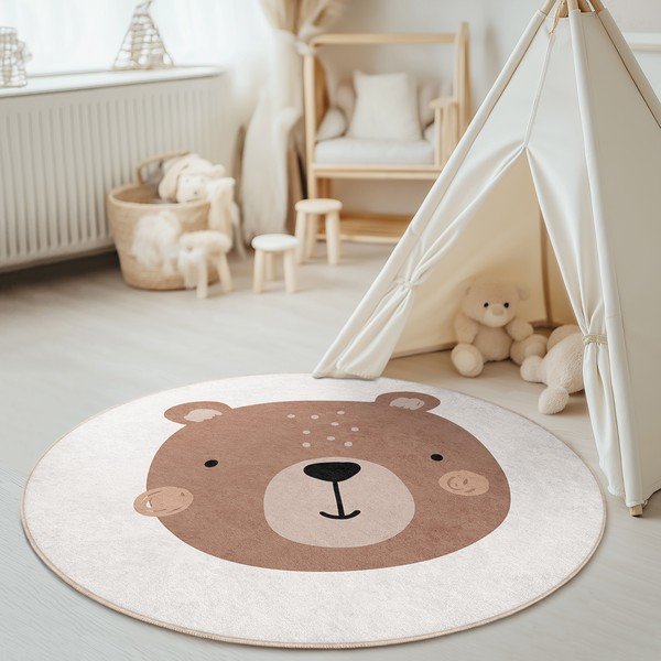Barna-krémszínű mosható gyerek szőnyeg ø100 cm Teddy Bear – Mila Home-image-3