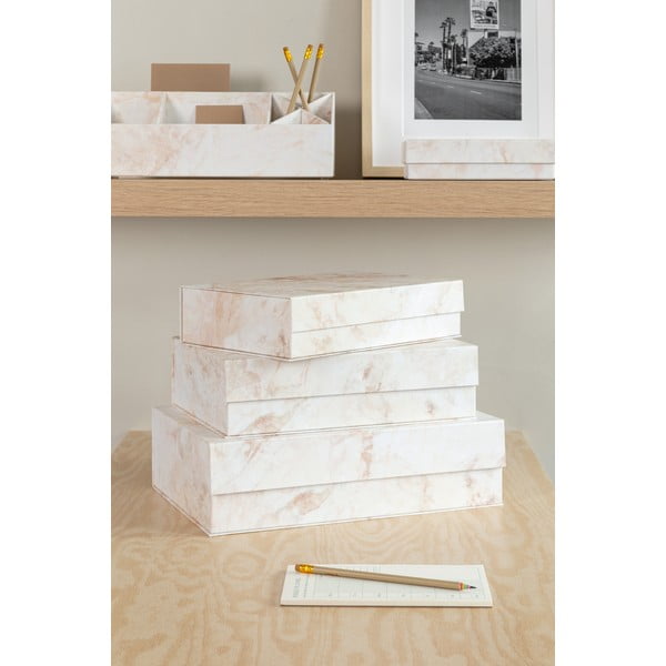 Bézs fedeles karton tárolódoboz szett 3 db-os 42,5x29,5x13 cm Kian Paper Laminate – Bigso-image-1