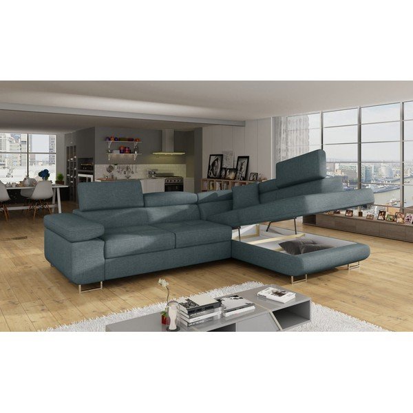 Kék kinyitható-tárolóhelyes sarokkanapé (jobb oldali-L alakú) Anton – ELTAP-image-4