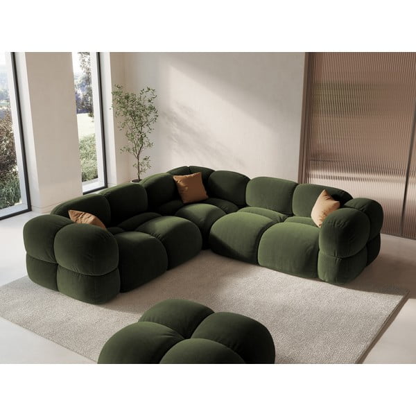 Zöld bársony sarokkanapé Loretto – Cosmopolitan Design-image-1