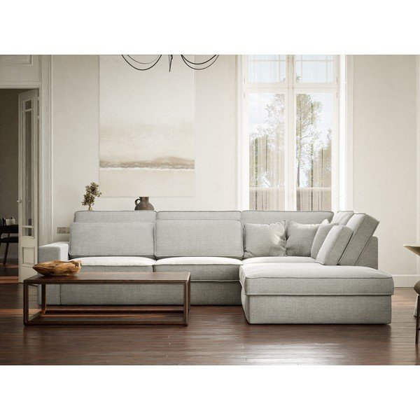 Világosszürke zsenília sarokkanapé (jobb oldali-L alakú) Kirou – Maison de Rêve-image-4