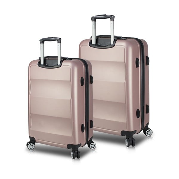 LASSO Cabin & Medium 2 rózsaszín görgős bőrönd USB csatlakozóval - My Valice