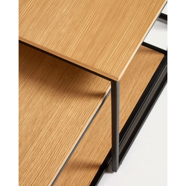 Natúr színű kerek dohányzóasztal szett tölgyfa dekoros asztallappal, 2 db-os 50x100 cm Yoana – Kave Home-image-3