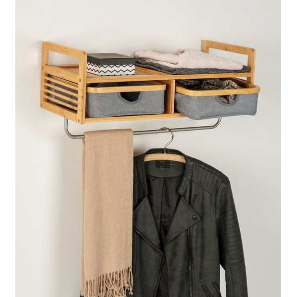 Szürke-natúr színű bambusz fali fogas polccal Bahari – Wenko-image-1