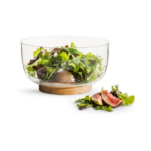 Nature üveg salátástál tölgyfa talapzattal, ⌀ 18 cm - Sagaform