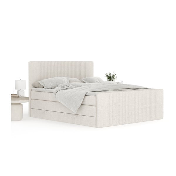 Bézs ágyneműtartós boxspring ágy 160x200 cm Bergamo – Maison de Rêve-image-3