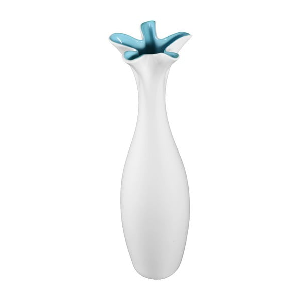 Mica fehér kerámia váza kék részletekkel, magasság 44,5 cm - Mauro Ferretti