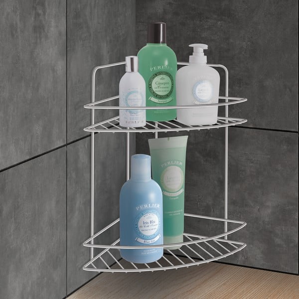 Fényes ezüstszínű acél fürdőszobai polc Luxy – Metaltex-image-1