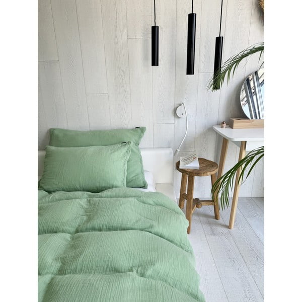 Zöld egyszemélyes muszlin ágyneműhuzat 135x200 cm Plain Muslin – Butter Kings