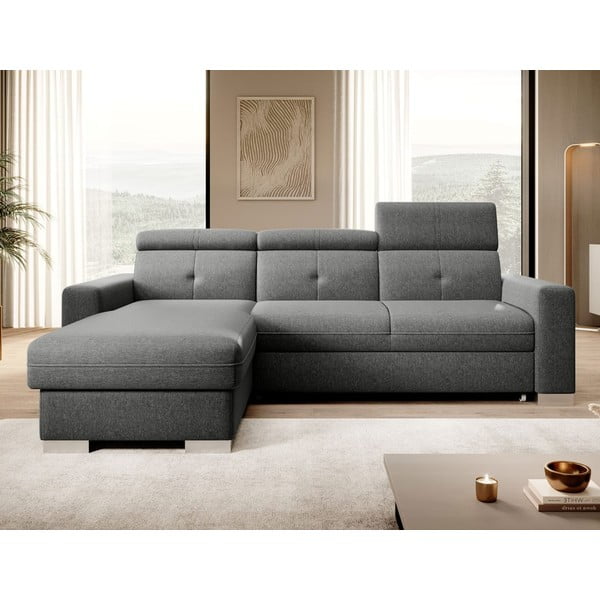 Szürke kinyitható-tárolóhelyes sarokkanapé (bal oldali-heverő résszel) Fresia – ELTAP-image-1