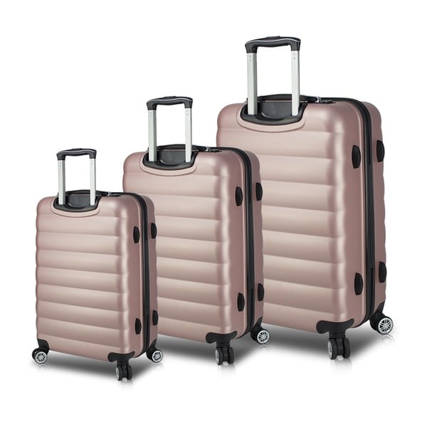 RESSO Travel Set 3 rózsaszín görgős bőrönd USB csatlakozóval - My Valice