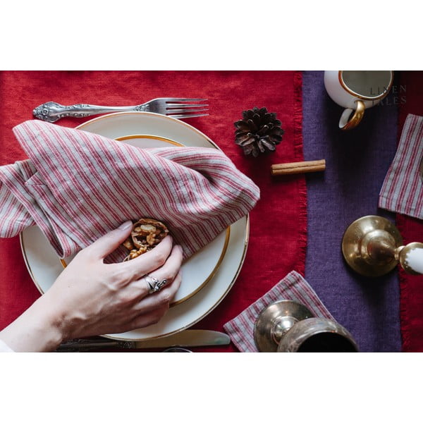 Piros-natúr színű poháralátét szett 4 db-os – Linen Tales-image-3