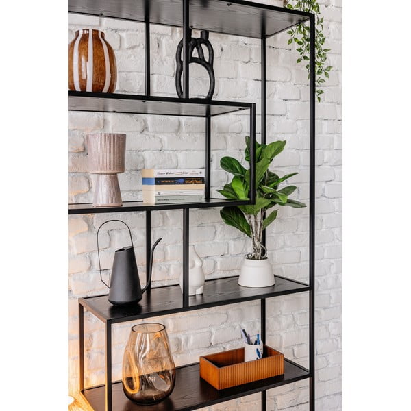 Fekete könyvespolc kőrisfa dekorral 114x185 cm Seaford – Actona-image-4