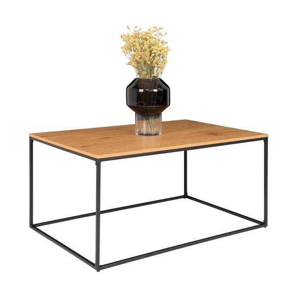 Vita dohányzóasztal fekete acél kerettel és tölgyfa dekoros asztallappal, 90 x 60 cm - House Nordic-image-3