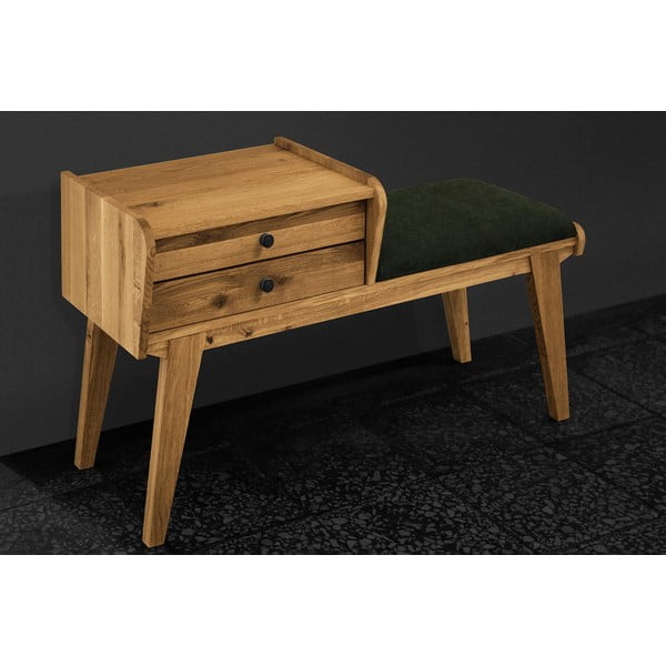 Fiókos tölgyfa pad, zöld ülőrésszel Retro - The Beds-image-3