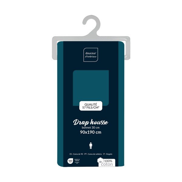 Petróleum színű gumis pamut lepedő 90x190 cm Lina – douceur d'intérieur-image-2