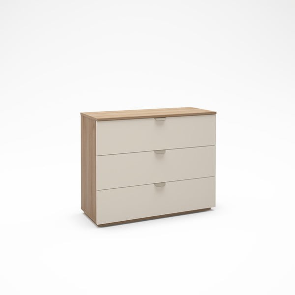 Krémszínű-natúr színű komód tölgyfa dekorral 100x80x40 cm Dennis – Marckeric-image-3