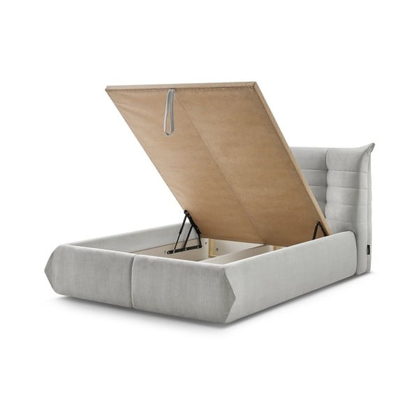 Világosszürke kárpitozott franciaágy tárolóhellyel, ágyráccsal 160x200 cm Clothilde – Bobochic Paris-image-3