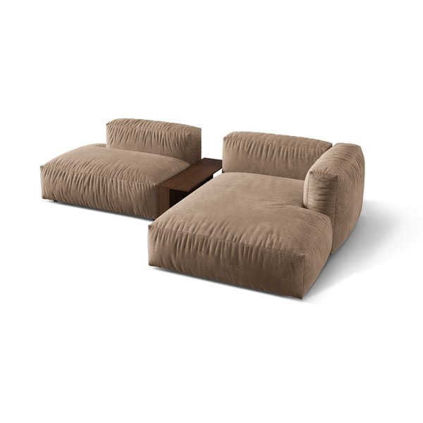 Világosbarna bársony moduláris sarokkanapé (jobb oldali-heverő résszel) Martina – Micadoni -image-2