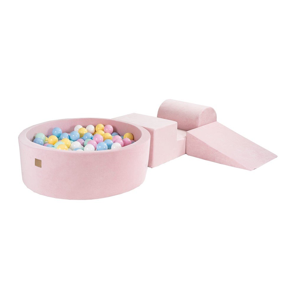 Rózsaszín bársony habszivacs játszótér 4 db-os magasság 30 cm 225x90 cm Montessori – Meowbaby