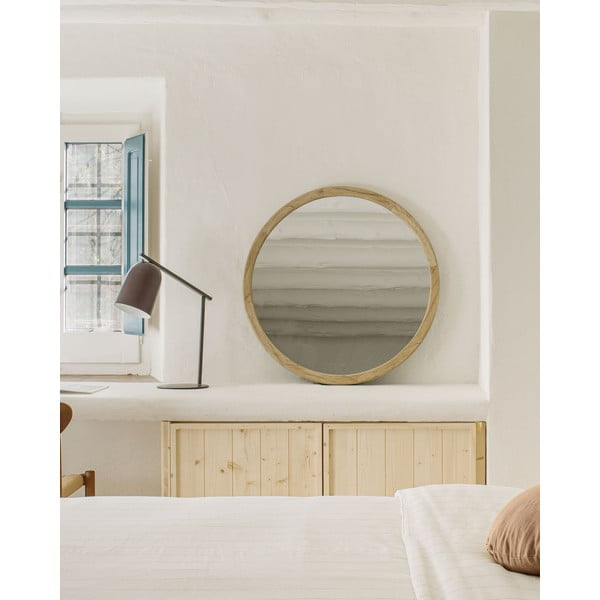 Fali tükör tömörfa kerettel ø 100 cm Alum – Kave Home-image-2