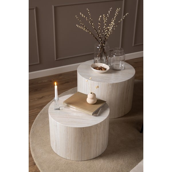 Bézs kerek dohányzóasztal szett kő dekorral, 2 db-os ø 58 cm Dice – Actona-image-1