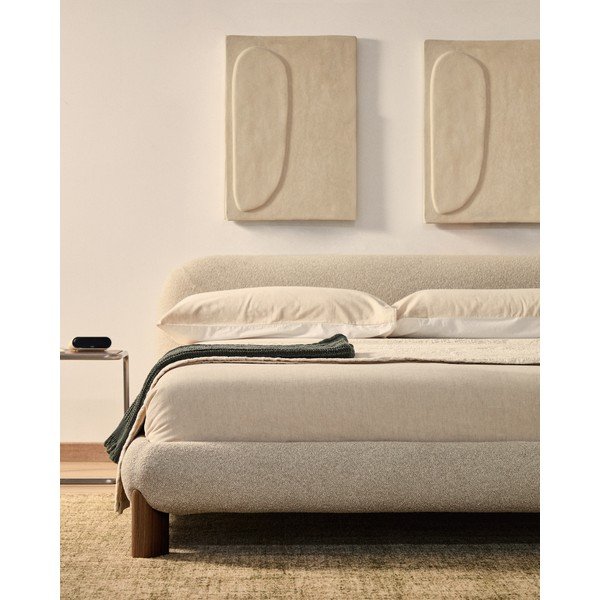 Bézs kárpitozott franciaágy ágyrács nélkül 180x200 cm Odina – Kave Home-image-3