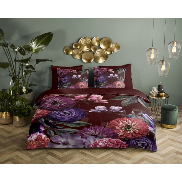 Gerbera organikus pamut egyszemélyes borvörös ágyneműhuzat, 140 x 220 cm - Descanso-image-1